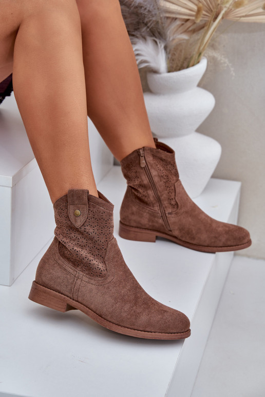 Ažurová obuv s širokými podpatky S.Barski HY51-063 hnědá Ažurová obuv s širokými podpatky S.Barski HY51-063 hnědá