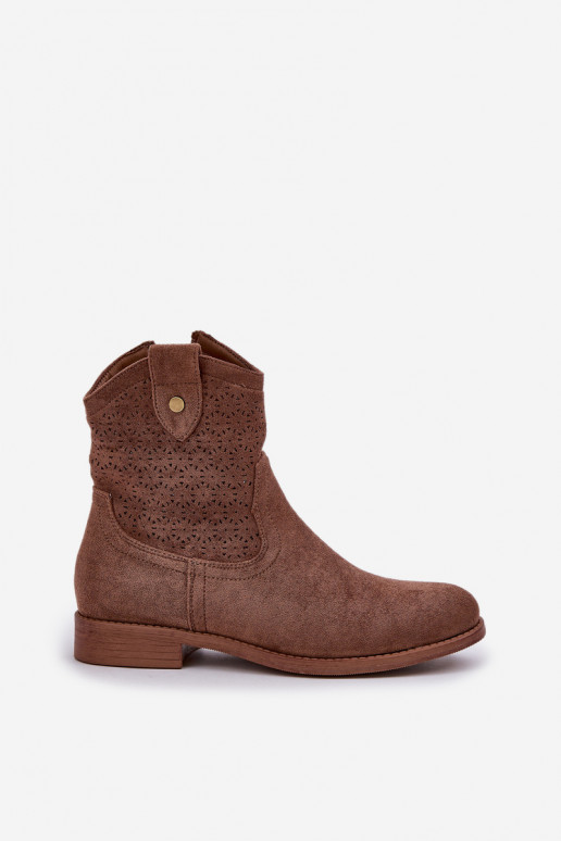 Ažurová obuv s širokými podpatky S.Barski HY51-063 hnědá Ažurová obuv s širokými podpatky S.Barski HY51-063 hnědá