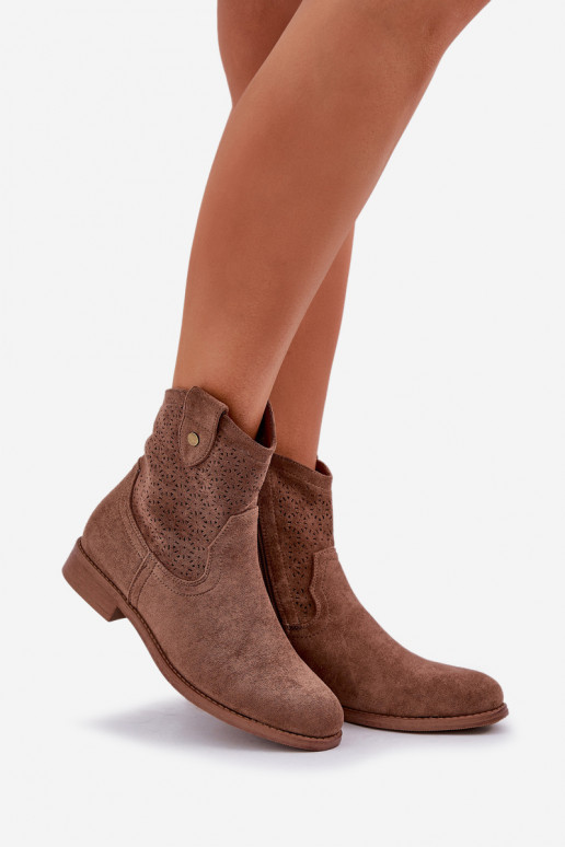 Ažurová obuv s širokými podpatky S.Barski HY51-063 hnědá Ažurová obuv s širokými podpatky S.Barski HY51-063 hnědá