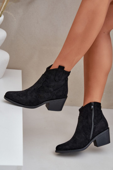 Boty v kovbojském stylu  Eko Ažurový semiš S.Barski HY51-061 Černé