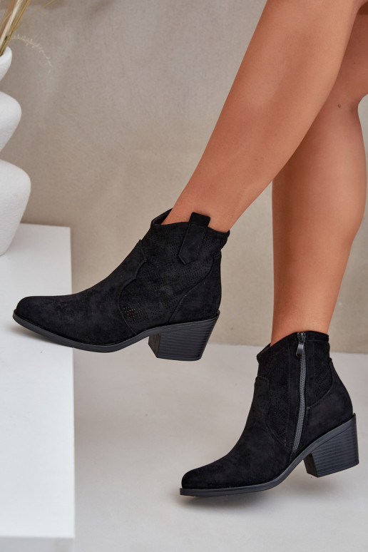 Boty v kovbojském stylu  Eko Ažurový semiš S.Barski HY51-061 Černé Boty v kovbojském stylu  Eko Ažurový semiš S.Barski HY51-061 Černé