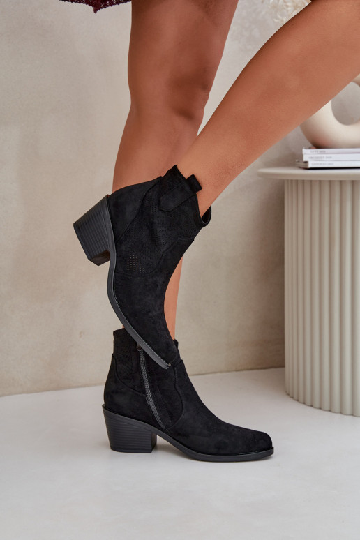 Boty v kovbojském stylu  Eko Ažurový semiš S.Barski HY51-061 Černé Boty v kovbojském stylu  Eko Ažurový semiš S.Barski HY51-061 Černé