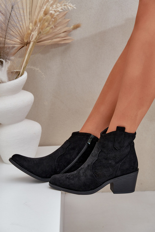 Boty v kovbojském stylu  Eko Ažurový semiš S.Barski HY51-061 Černé Boty v kovbojském stylu  Eko Ažurový semiš S.Barski HY51-061 Černé