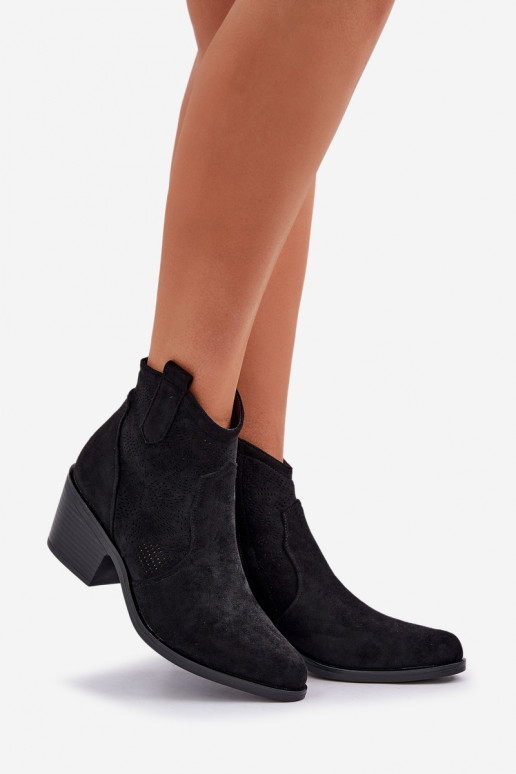 Boty v kovbojském stylu  Eko Ažurový semiš S.Barski HY51-061 Černé Boty v kovbojském stylu  Eko Ažurový semiš S.Barski HY51-061 Černé