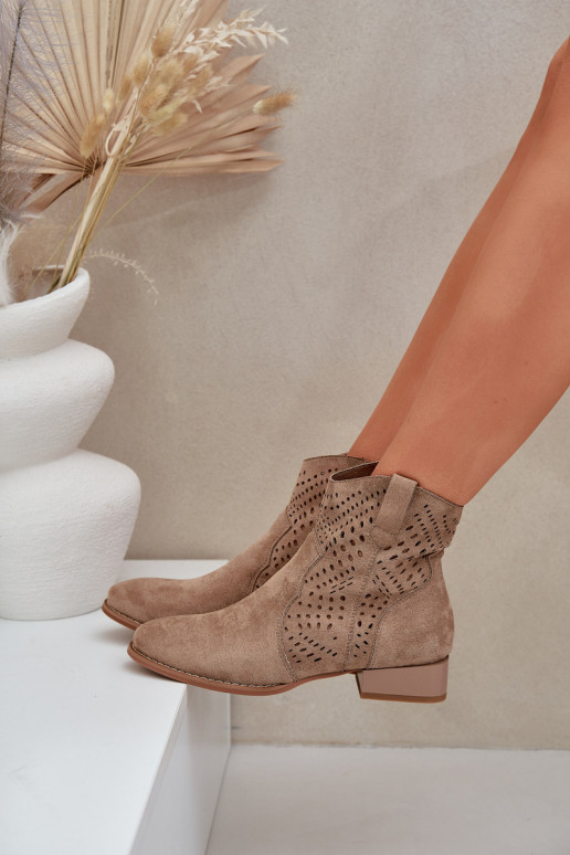 s ažurovými prvky  Dřeváky na nízkém podpatku béžové Neliawen