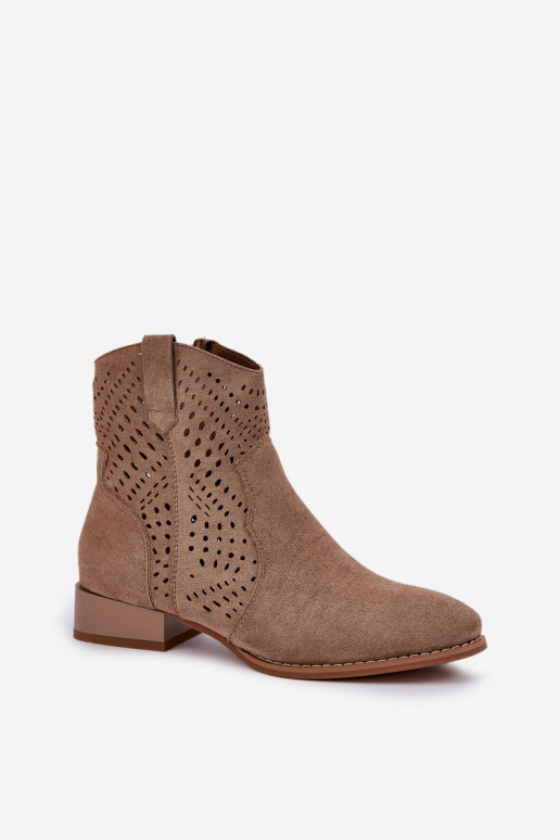 s ažurovými prvky  Dřeváky na nízkém podpatku béžové Neliawen