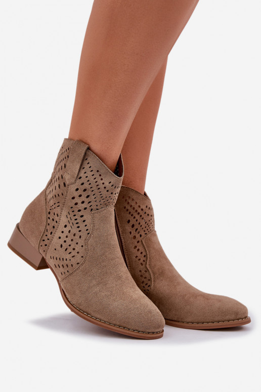 s ažurovými prvky  Dřeváky na nízkém podpatku béžové Neliawen