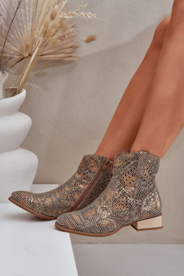 s ažurovými prvky  Dřeváky na nízkém podpatku Ozdobione m  zlaté barvy Neliawen 2