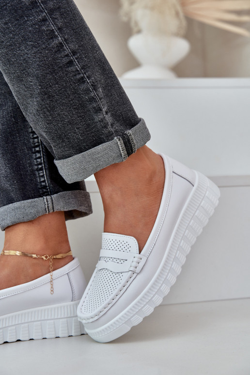  Dámské mokasíny s pozlacenou podrážkou I Koturnie bílé Elanindel