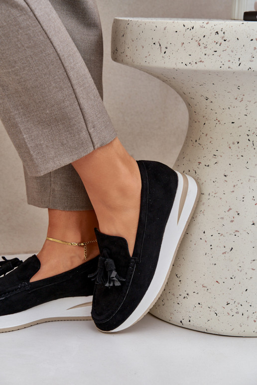 mokasíny Na m Koturnie z eko semišeowe Černé Challavia mokasíny Na m Koturnie z eko semišeowe Černé Challavia