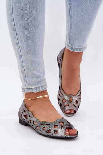 Ažurové baleríny Z Odkrytymi Palcami stříbrné barvy Calgis