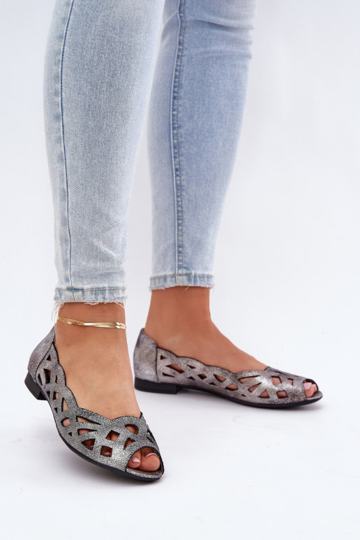 Ažurové baleríny Z Odkrytymi Palcami stříbrné barvy Calgis