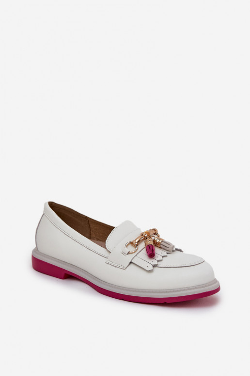 Elegantní styl mokasíny s širokými podpatky S.Barski LR51-768 bílé  Elegantní styl mokasíny s širokými podpatky S.Barski LR51-768 bílé