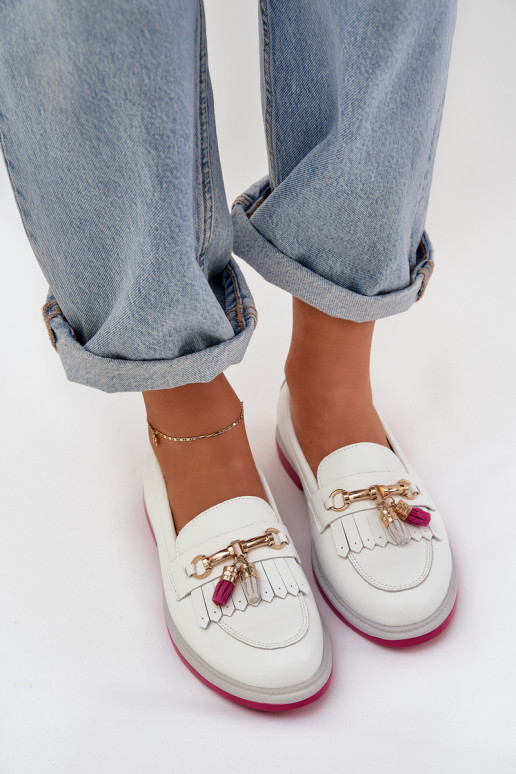 Elegantní styl mokasíny s širokými podpatky S.Barski LR51-768 bílé  Elegantní styl mokasíny s širokými podpatky S.Barski LR51-768 bílé