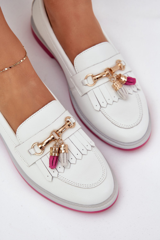 Elegantní styl mokasíny s širokými podpatky S.Barski LR51-768 bílé  Elegantní styl mokasíny s širokými podpatky S.Barski LR51-768 bílé