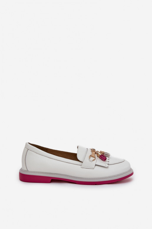 Elegantní styl mokasíny s širokými podpatky S.Barski LR51-768 bílé  Elegantní styl mokasíny s širokými podpatky S.Barski LR51-768 bílé