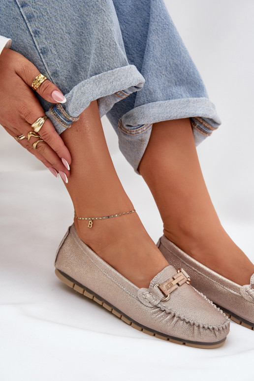 se třpytkami Ploché boty mokasíny  D&A LR51-546 zlaté barvy