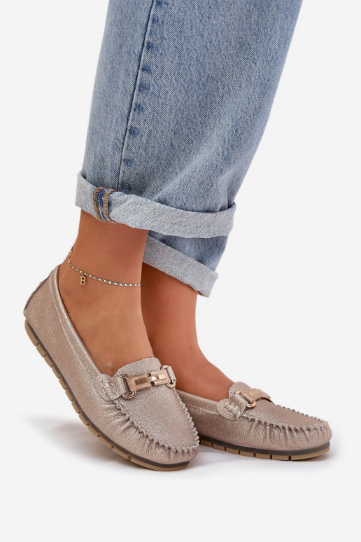 se třpytkami Ploché boty mokasíny  D&A LR51-546 zlaté barvy