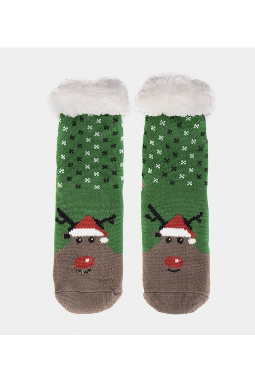 Zelené zateplené ponožky se sobem Lima
