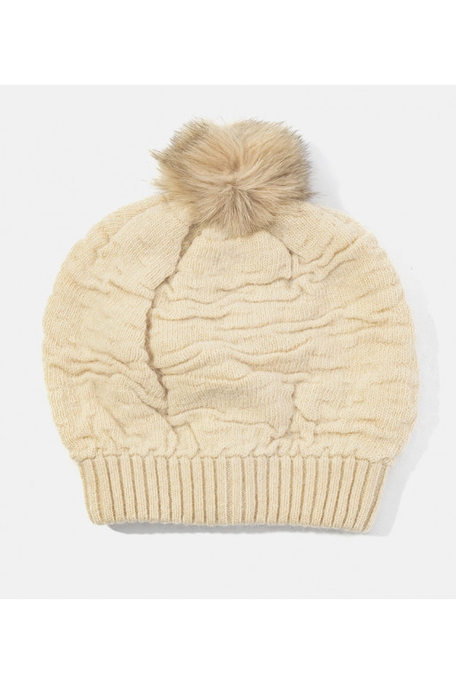 Béžová dámská čepice s bambulí Isis Béžová dámská čepice s bambulí Isis
