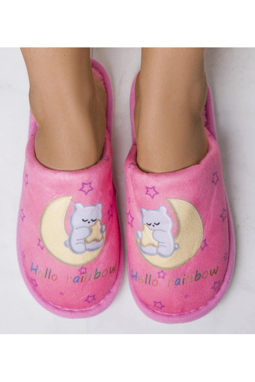 Duhové měsíčkové růžové měkké pantofle
