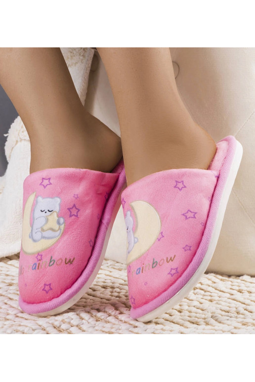 Duhové měsíčkové růžové měkké pantofle