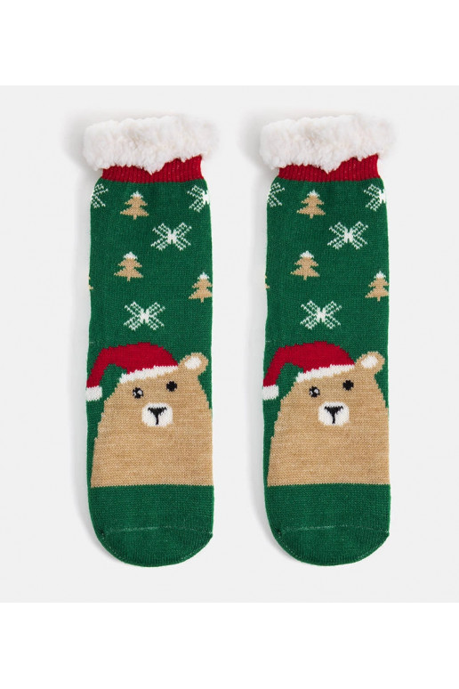 Zelené teplé ponožky s medvídkem Challi