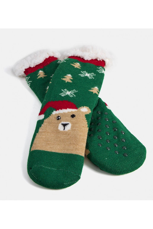 Zelené teplé ponožky s medvídkem Challi