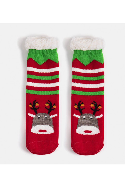 Červené teplé ponožky se sobem Challi