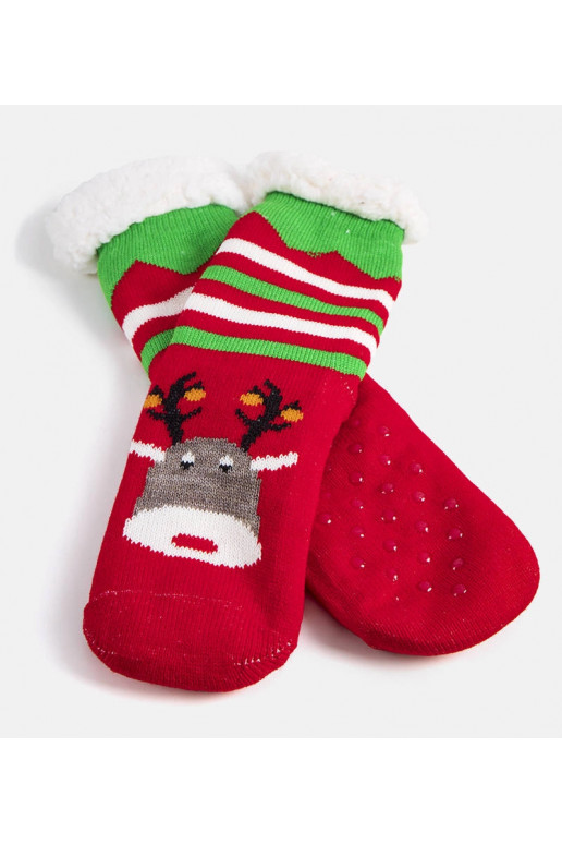 Červené teplé ponožky se sobem Challi