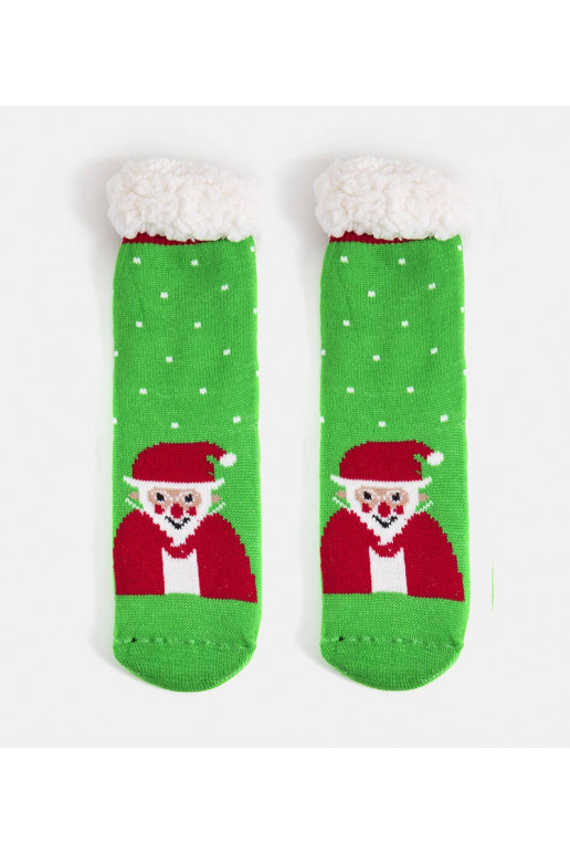 Zelené zateplené ponožky s Santa...
