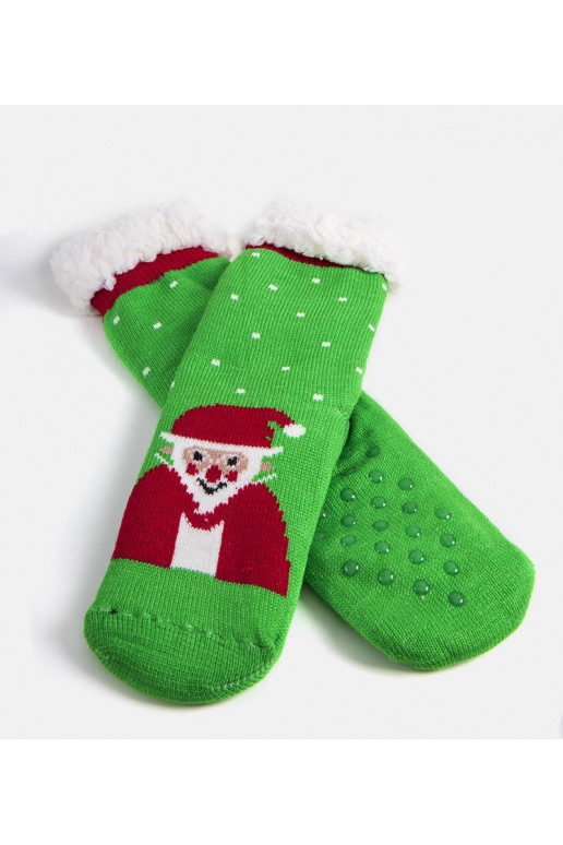 Zelené zateplené ponožky s Santa...