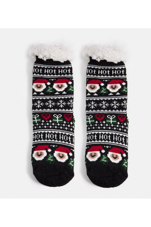 Černé zateplené ponožky se Santa...