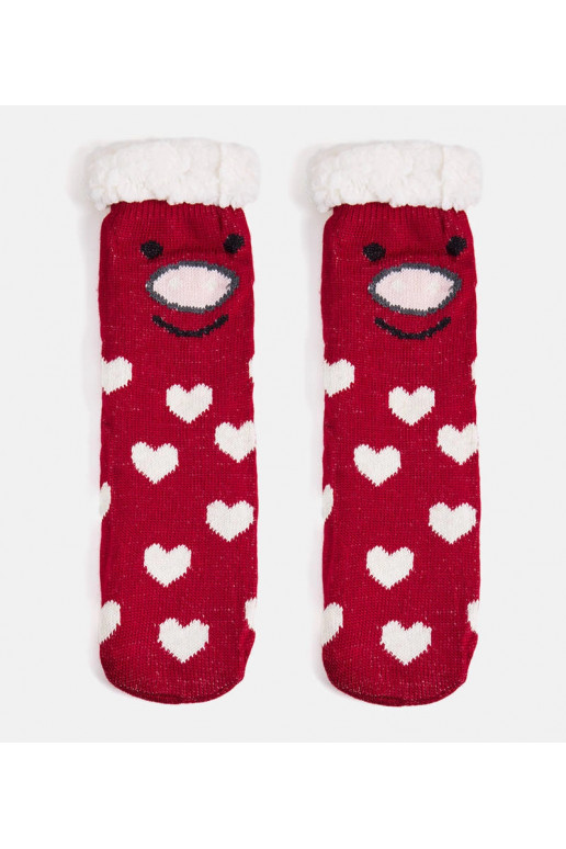 Červené ponožky s ovčí kůží Lotis