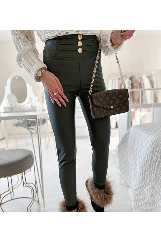 Zelené legíny zdobené knoflíky Baile