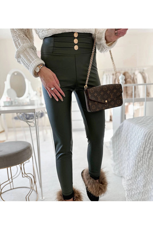 Zelené legíny zdobené knoflíky Baile