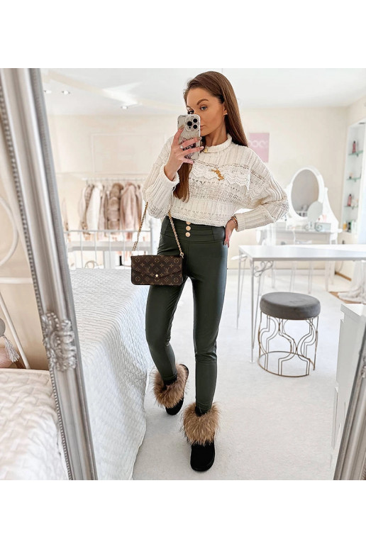 Zelené legíny zdobené knoflíky Baile