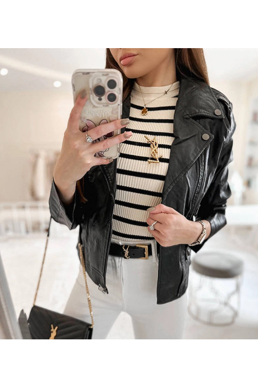 Černá motorkářská bunda Tricia z ekokůže Černá motorkářská bunda Tricia z ekokůže