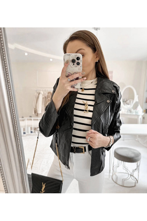 Černá motorkářská bunda Tricia z ekokůže Černá motorkářská bunda Tricia z ekokůže