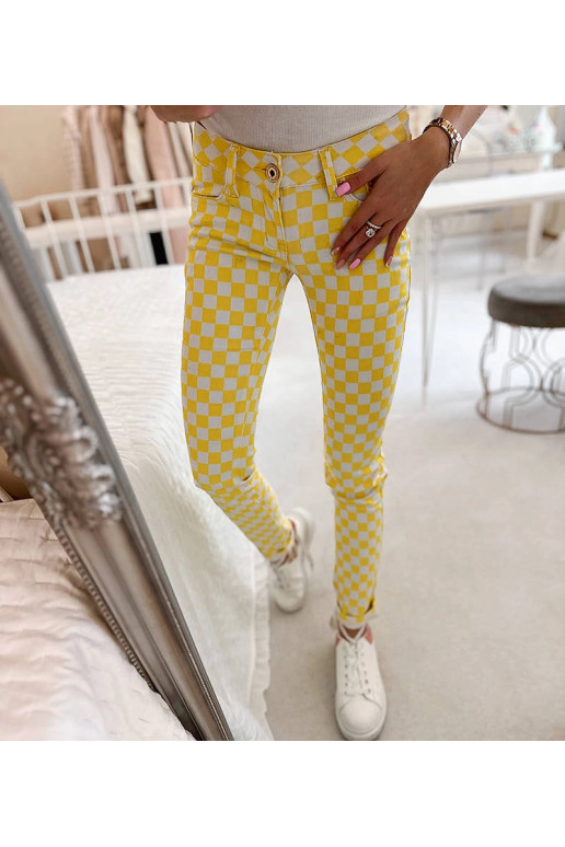 Žluté kostkované látkové kalhoty Bler