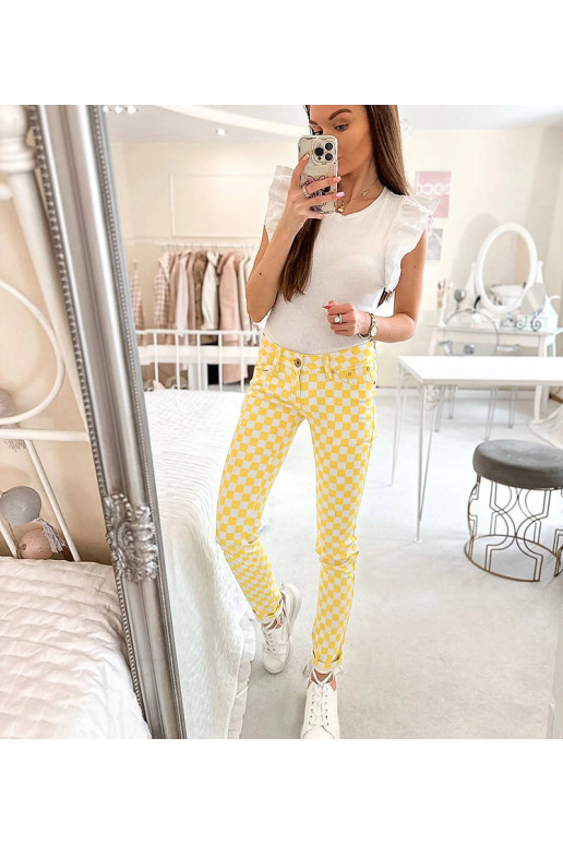 Žluté kostkované látkové kalhoty Bler