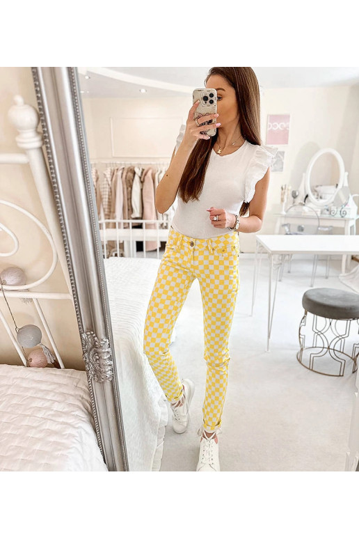Žluté kostkované látkové kalhoty Bler