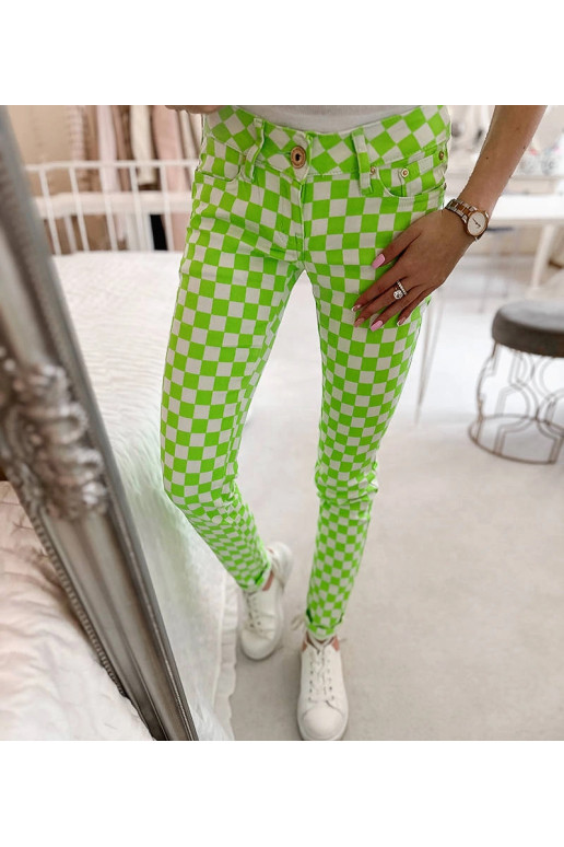 Zelené kostkované látkové kalhoty Bler