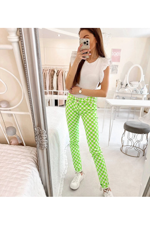 Zelené kostkované látkové kalhoty Bler