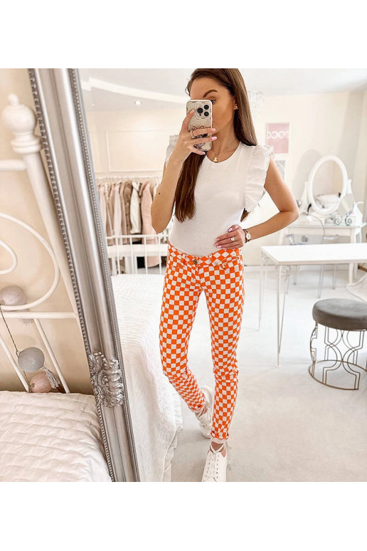 Oranžové kostkované látkové kalhoty Bler Oranžové kostkované látkové kalhoty Bler