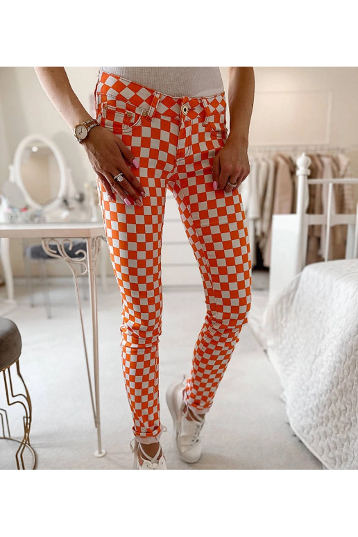 Oranžové kostkované látkové kalhoty Bler Oranžové kostkované látkové kalhoty Bler