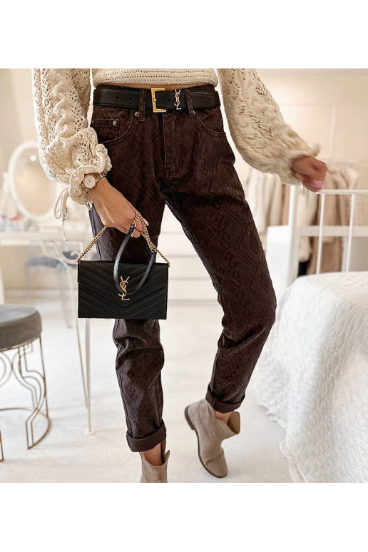 Tmavě hnědé kalhoty s páskem Pelchat