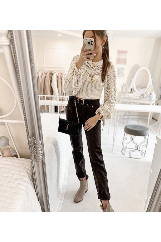 Tmavě hnědé kalhoty s páskem Pelchat