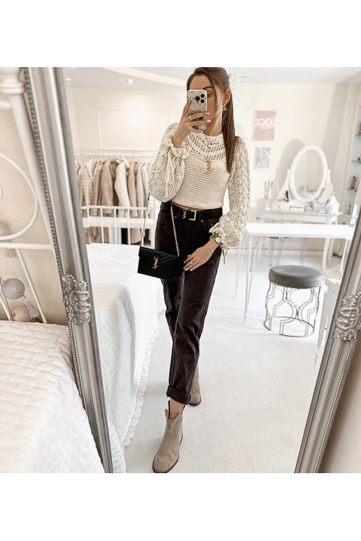 Tmavě hnědé kalhoty s páskem Pelchat