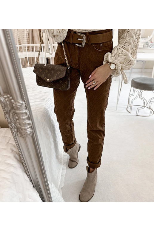 Hnědé kalhoty s páskem Pelchat